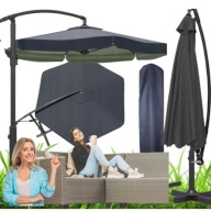 DUŻY PARASOL OGRODOWY 350 CM Z WYSIĘGNIKIEM SZARY + POKROWIEC 350 X 250 CM