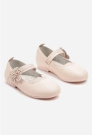 Różowe Balerinki ze Skórzaną Wkładką i Ozdobnym Kwiatkiem na Rzepie R 29