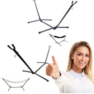 STELAŻ DO HAMAKA METALOWY STOJAK DWUOSOBOWY SKŁADANY SOLIDNY 300kg CZARNY