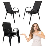 ZESTAW 4x KRZESŁO OGRODOWE METALOWE CZARNE NA BALKON TARAS WYGODNE KOMPLET