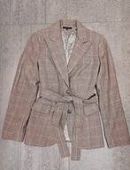 Marynarka100% wełna ciepła w kratę taliowana z paskiem roz.M