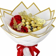 Bukiet Ferrero Rocher róże motyle prezent dla niej słodki upominek urodziny