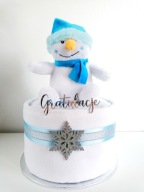 Zimowy tort z pampersów, pieluszek, bałwanek, gratulacje z okazji narodzin