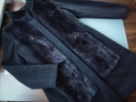 Max Mara flauszowy płaszcz że sztucznym futerkiem 40