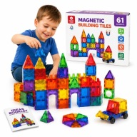 KLOCKI MAGNETYCZNE KONSTRUKCYJNE BUDOWLANE EDUKACYJNE DUŻY ZAMEK AUTKO 61EL