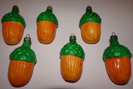 Bombki szklane Prl, szklane bombki żołędzie PRL, bombki Prl 6 sztuk