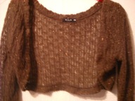 Brązowe sweterkowe bolerko z błyszczącą nitka xs