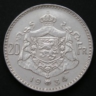 Belgia 20 franków 1934 - król Albert - des Belges - srebro