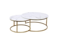 Komplet ŁAW STOLIKÓW KAWOWYCH Złoty CHROM SZKŁO