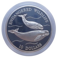 10 DOLARÓW 1992 NIUE WIELORYBY SREBRO PROOF ZAGROŻONE GATUNKI L