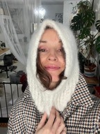 Balaclava komin czapka kaptur rękodzieło alpaka merino handmade ecru