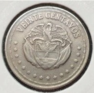 *KOLUMBIA [5040] *20 centavo 1959 (20 centavos) Simón Bolivar, Herb gwiazda
