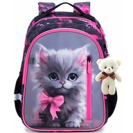 PLECAK SZKOLNY RÓŻOWO-CZARNY Z KOTEM 38 CM POJEMNY LUKOSS