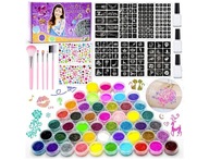 DUŻY ZESTAW DO TATUAŻY 233 WZORÒW BROKATOWE 3 KLEJE 5 PĘDZLI 36 KOLORÒW