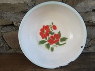 SYGNOWANA Stara Emaliowana Ozdobna Miska_śr.30 cm