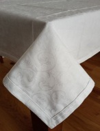 Obrus biały, bawełniany, żakardowy, 120x160 cm kwiaty