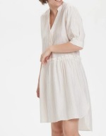 KAFFE biała koszulowa sukienka z czerwonymi paskami M 38 asymetryczna luźna