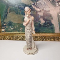 Duża figurka A. Belcari Dama z pieskiem 25 cm – Art Deco – masa kompozytowa