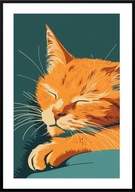 A2 KOLOROWY PLAKAT OBRAZ KOTY RUDY KOT NA NIEBIESKIEJ KANAPIE