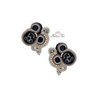 Kolczyki Haft Sutasz Czarno Szare Kolorowe z Lamwork Sztyft Soutache