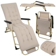 Leżak Ogrodowy Trizand Beżowy Składany Mocny Fotel na Balkon Taras Plażowy