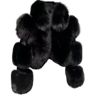 Futro z lisa naturalnego krótkie czarne bufki r. 3XL