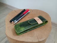 Piórnik, etui na długopisy, zieleń, skóra naturalna, ręcznie robione