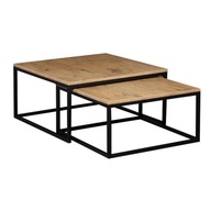 STOLIKI KAWOWE ZESTAW 2w1 LOFT INDUSTRIAL METALOWE CZARNE ŁAWA DĄB CRAFT