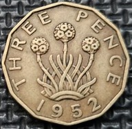 *WIELKA BRYTANIA [0895] *3 THRE Pence 1952 *3 Pensy Król Jerzy VI
