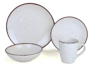 KOMPLET OBIADOWY SERWIS ZESTAW TALERZE + KUBKI KAMIONKA BIAŁA 24 szt 6 OSÓB