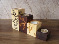 Zestaw Drewnianych Świeczników na Podgrzewacze Tealighty. Rękodzieło