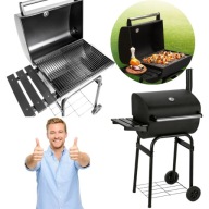 GRILL WĘGLOWY OGRODOWY PRZENOŚNY ZAMYKANY TERMOMETR POPIELNIK PÓŁKI