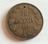 moneta Finlandia pod okupacją 10 pennia 1914 car Mikołaj II