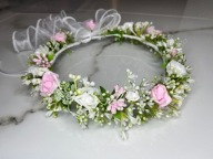 Wianek komunijny różowy, delikatny zestaw jak żywy zestaw komunijny