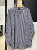 3 Koszula Mens folkowa paski niebieskobiałe kieszeń stójka bawełna XL