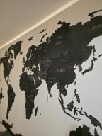 nowa drewniana mapa świata efekt 3D – 210x126 - kolor czarny mat