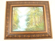 OBRAZ OLEJ NA PŁUTNIE W RAMIE - WODOSPAD 36,5X30,5