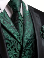 3XL 4XL Kamizelka Krawat poszetka elegancka garnituru ciemno zielona klapy