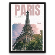 Plakat z ramą 21x30cm Paryż Wieża Eiffla miasto Francja romantyzm noc