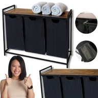 KOSZ NA PRANIE BIELIZNE RĘCZNIKI CZARNY DUŻY Z PÓŁKĄ 3 PRZEGRODY LOFT 160L