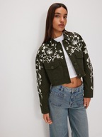 RESERVED kurtka pudełkowa jeansowa haft oversize zielona L