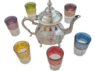 Tradycyjny marokański zestaw do herbaty - dzbanek 750 ml i 6 szklanek