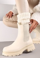 Beżowe botki na platformie sztyblety damskie Renee 40