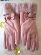 RĘKAWICZKI zjawiskowe FUTERKIEM ocieplane zima vintage miłe kokardka