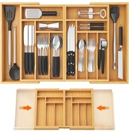 Wkład do Szuflady na Sztućce Organizer Bambusowy Rozsuwany 55-94 cm