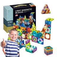 KLOCKI MAGNETYCZNE KONSTRUKCYJNE ŚWIECĄCE TOR KULKOWY 75 ELEMENTÓW NAKLEJKI