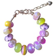 Modułowa bransoletka, różowy, żółty, biały, koraliki w kocie łapki