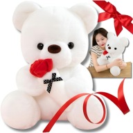 PLUSZOWY MIŚ 35 CM Z RÓŻĄ MIĘKKI PLUSZAK PREZENT DLA NIEJ