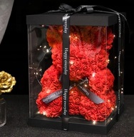 Miś kwiatowy z czerwonych róż 25cm RÓŻE PŁATKAMI