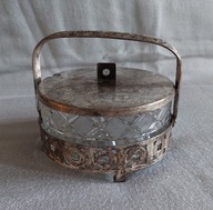 HEFRA ŁADNA POSREBRZANA CUKIERNICA KOSZYCZEK KRYSZTAŁ PLATER PRL